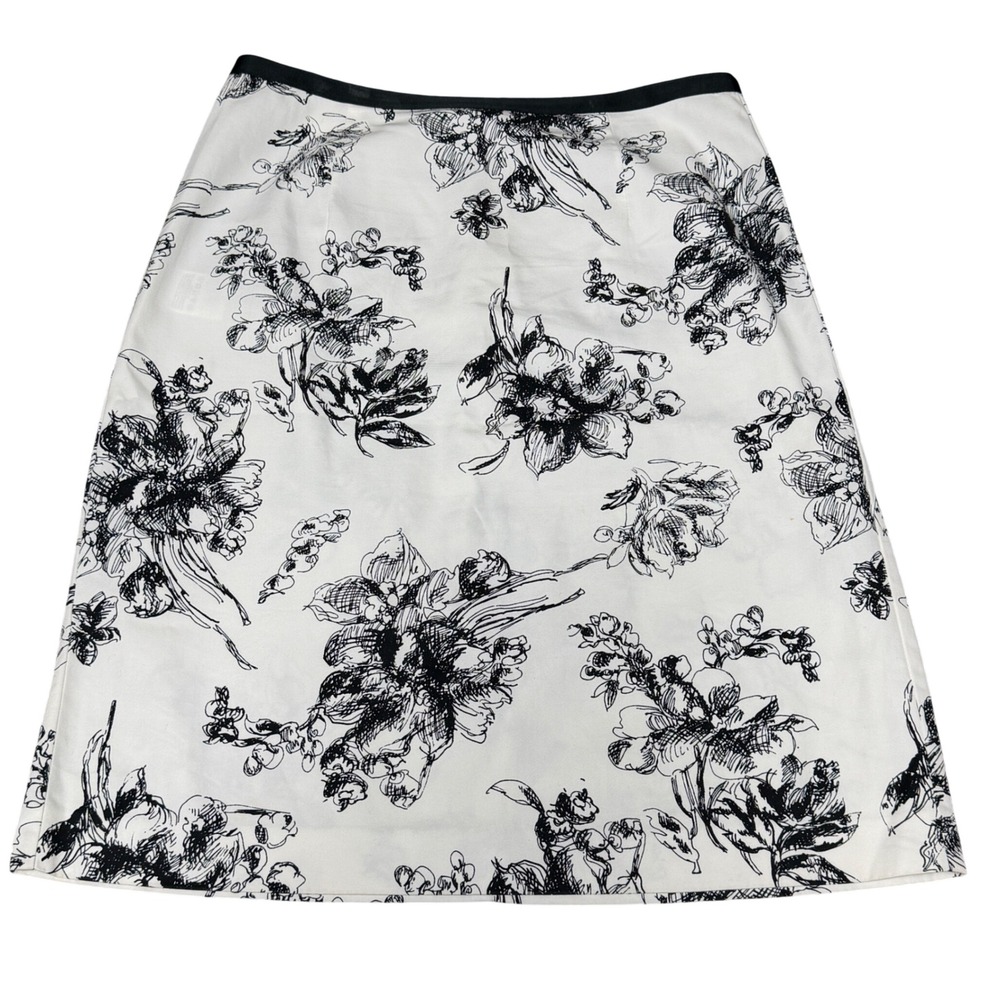 Dark Academia Monochrome Floral A-Line Skirt Midi‎ Size 8 Eddie Bauer